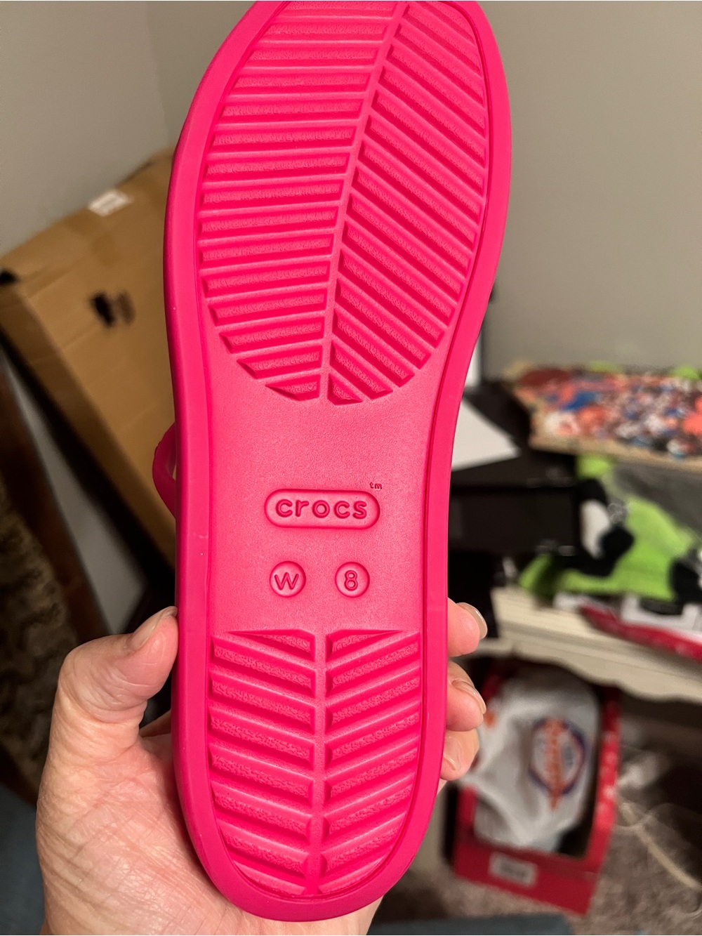 CROCS Neon Pink Strappy Slide Sandals - Picture 2 of 2